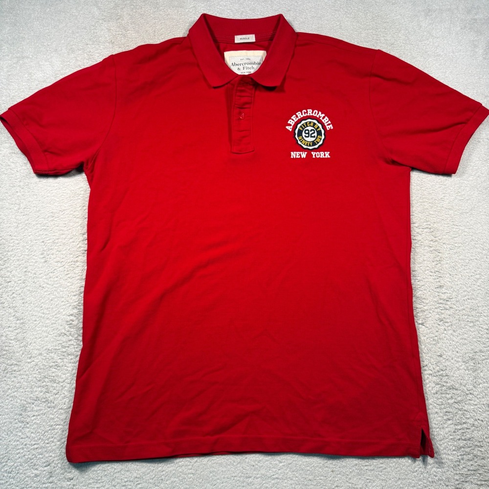 Vintage Y2K Abercrombie & Fitch Polo Shirt Mens‎ XXL Red Muscle Fit NY 92 Logo